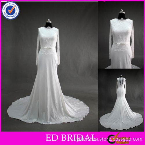 LN33 Slim Lace Top Trumpet Style Long Sleeve Real Sample Alibaba Chiffon Wedding Dress